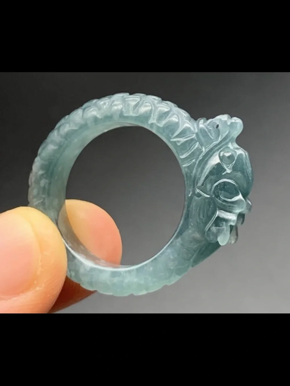 Certificate Jadeite jade Green Protection wealth Dragon Ring Size9
